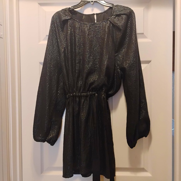 Something Navy Black Sequin Long Sleeve Dress Anthropologie Fall Style Size 4 - Picture 1 of 12